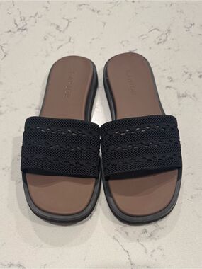 Rothy's The Slide Sandals Black Knit Strap Slip On Flat Slides Women’s Size 9.5